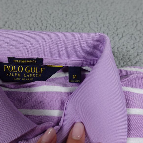 VTG Polo Golf Ralph Lauren Performance Shirt Mens Medium Purple Striped Polo - Picture 3 of 11